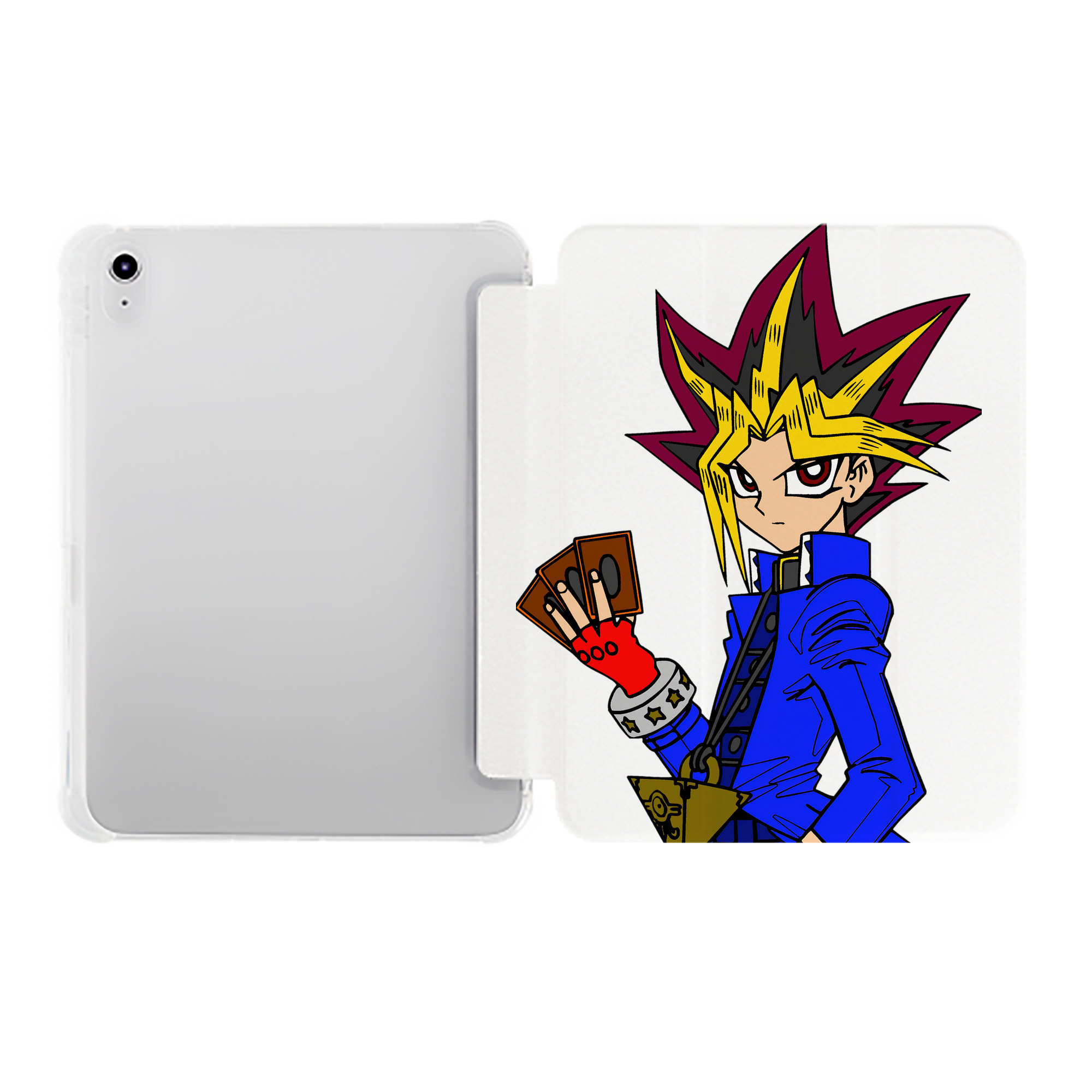 （画像用） 遊☆戯☆王 Yu-Gi-Oh! IPad ケース ペン収納付き 三つ折りスタンド PUレザー×シリコン 対応機種9.5/10.5/10.9インチ